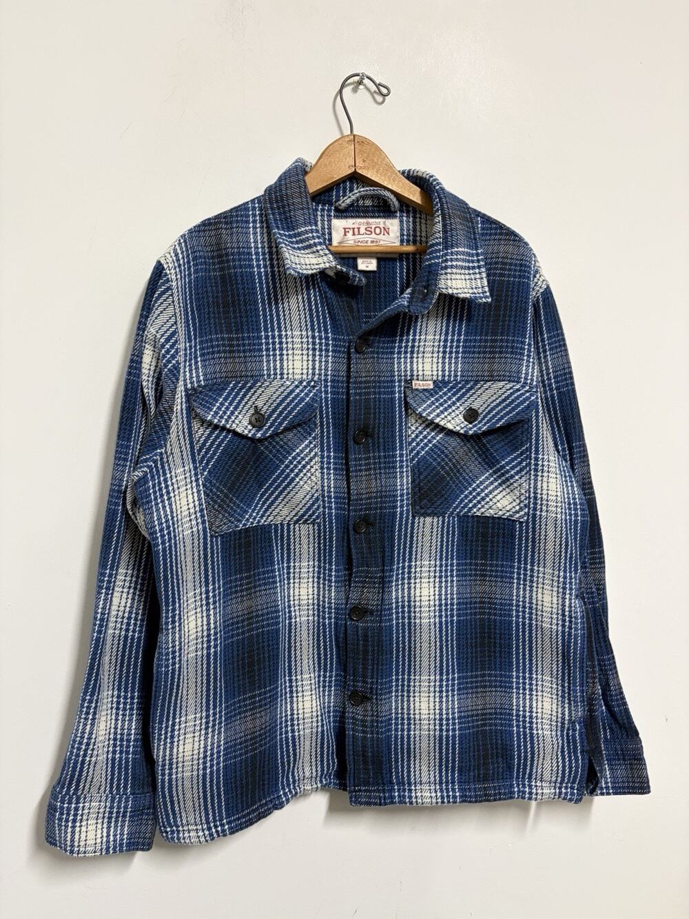 Filson Deer Island Jac-Shirt Medium Cobalt Natural Shadow Plaid Heavy Cotton
